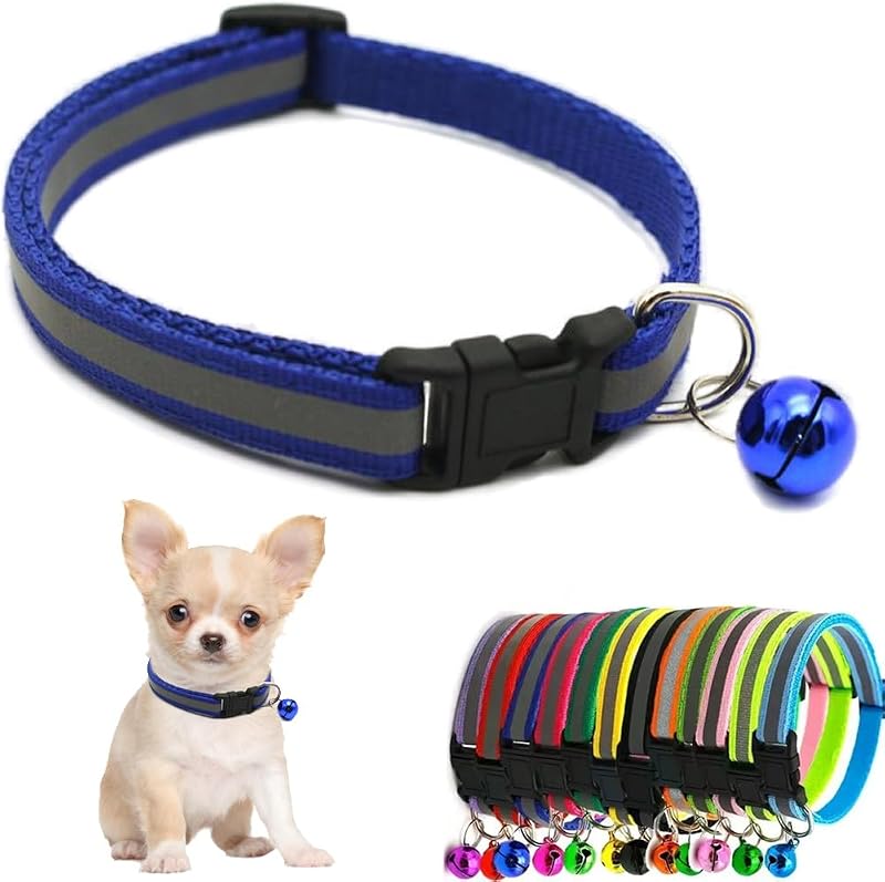 Coleira refletiva azul-escura para gatos e cães pequenos com sino removível Weimostar — 27,94 a 38,10 cm