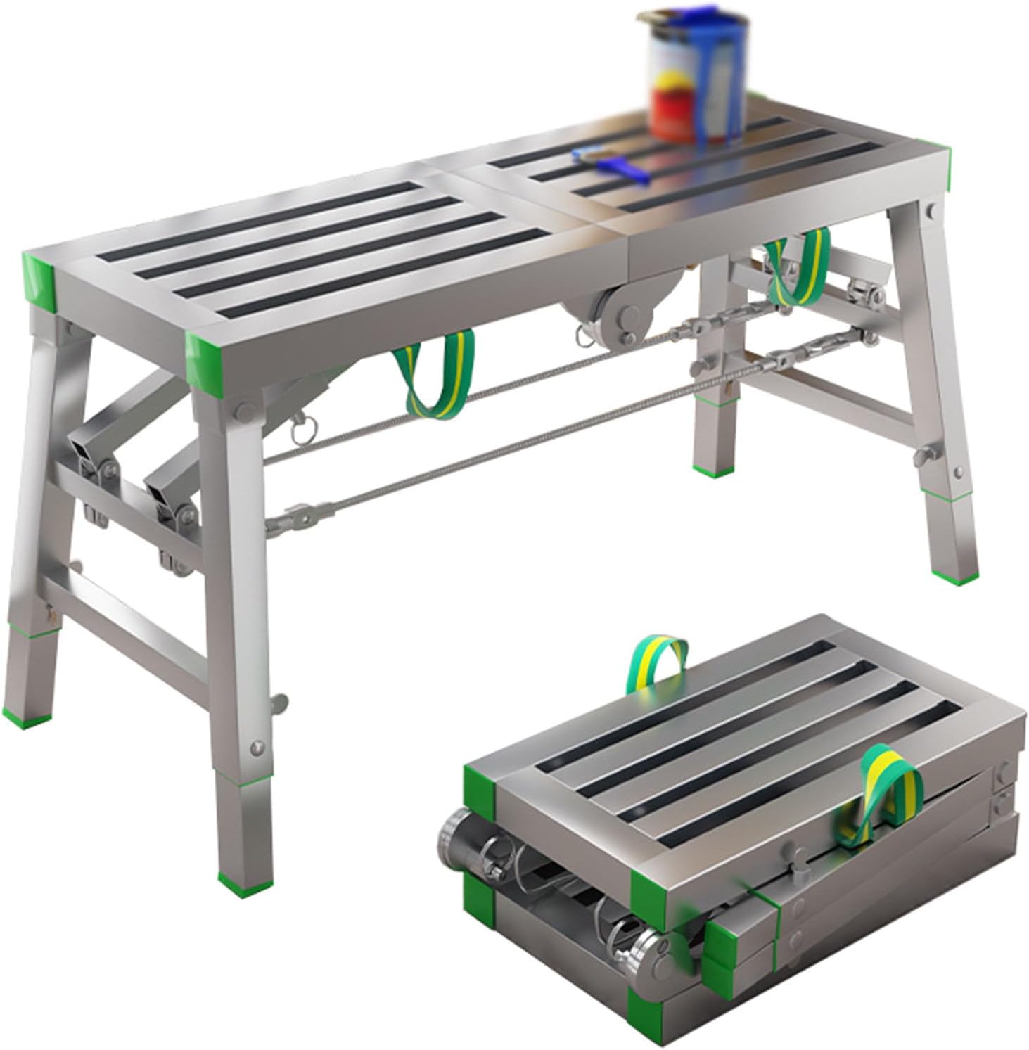 Adjustable Folding Scaffolding Work Platform with 880 lbs Load Capacity Heavy Duty Aluminum Scaffold Tower for Ceiling Work Portable Ladder Stool Bench with 5 Gear Height Adjustment Ideal fo