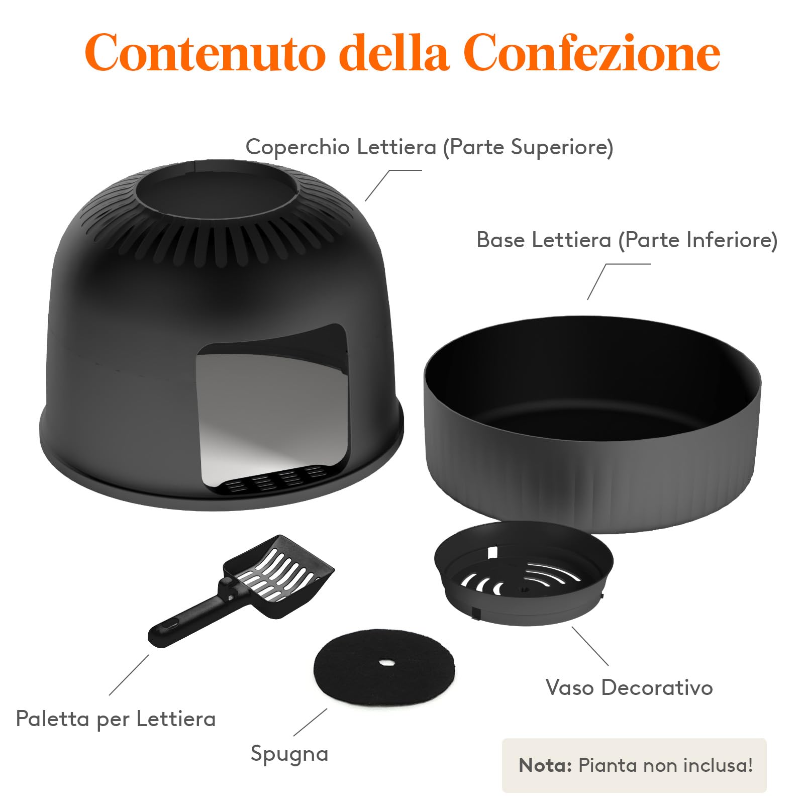Lifewit Lettiera Gatto con Deodorante e Filtro a Carboni Attivi, Toilette per Gatti per Soggiorno, Camera da Letto e Angoli, Lettiera a Forma di Vaso con Paletta, 48 x 48 x 50 cm, Nero