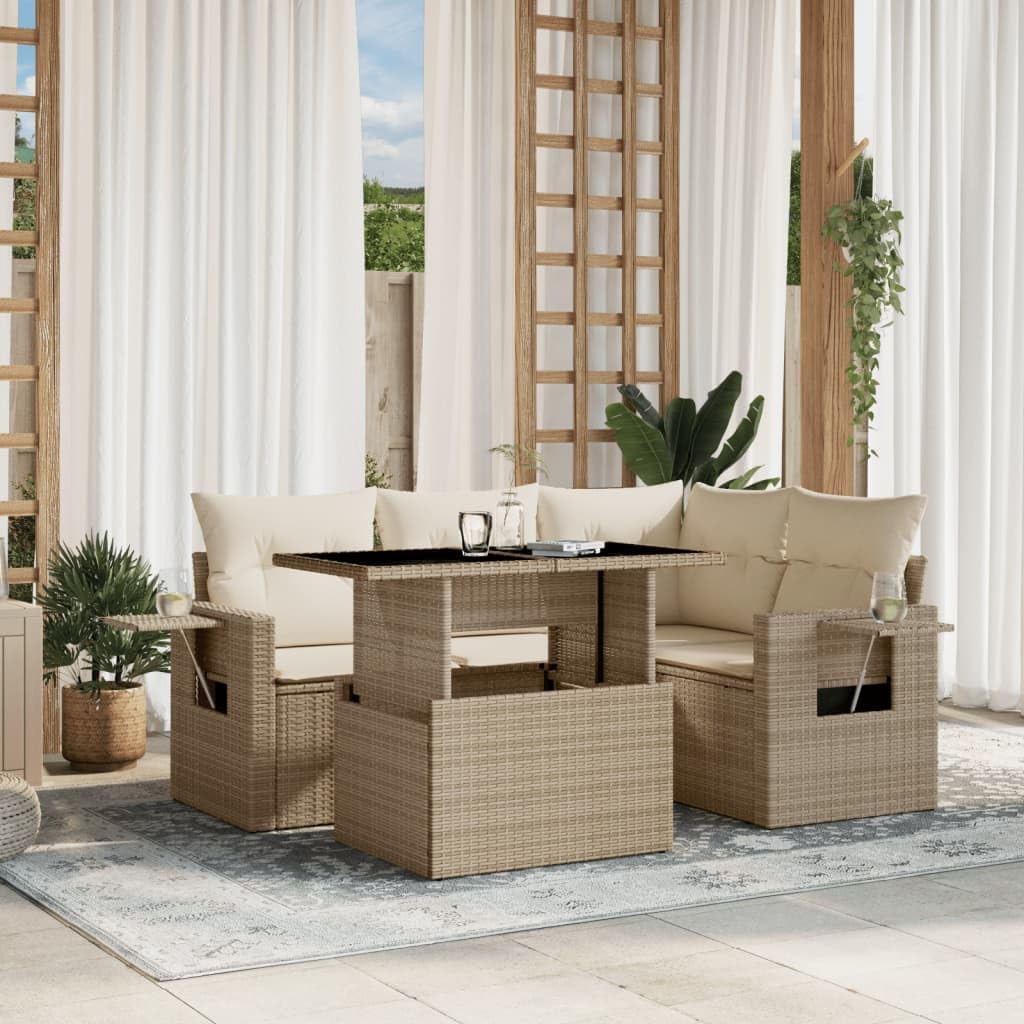 vidaXL Juego de sofás jardín con Cojines 5 pzas ratán sintético Beige