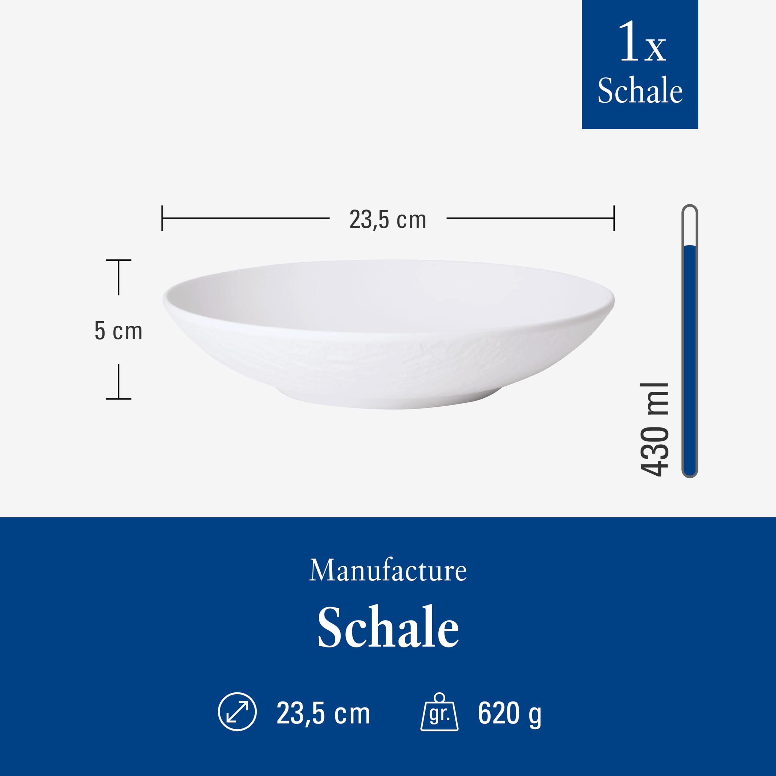 Villeroy & Boch - Manufacture Rock Blanc Schale 24 cm Weiß, Spülmaschinenfest, Mikrowellensicher, Tiefer Teller, Teller für Suppen oder Pasta, Schüssel, Ramen Schüssel, Geschirr, Premium Porzellan