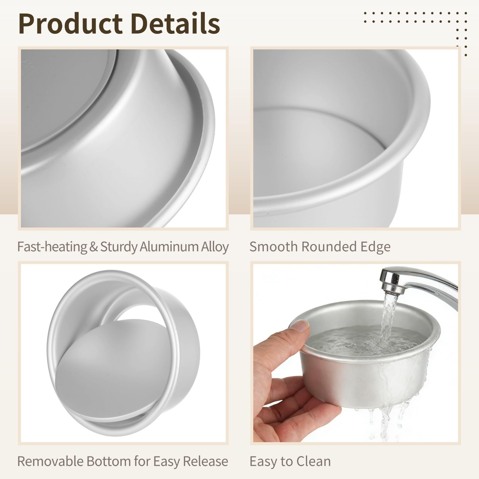 8 Stk. Puto-Förmchen, runde Aluminiumlegierung Puto-Formen mit abnehmbarem Boden, 11,4 cm antihaftbeschichtete eloxierte Kuchenformen zum Backen von Kutsinta, Mousse, Käsekuchen