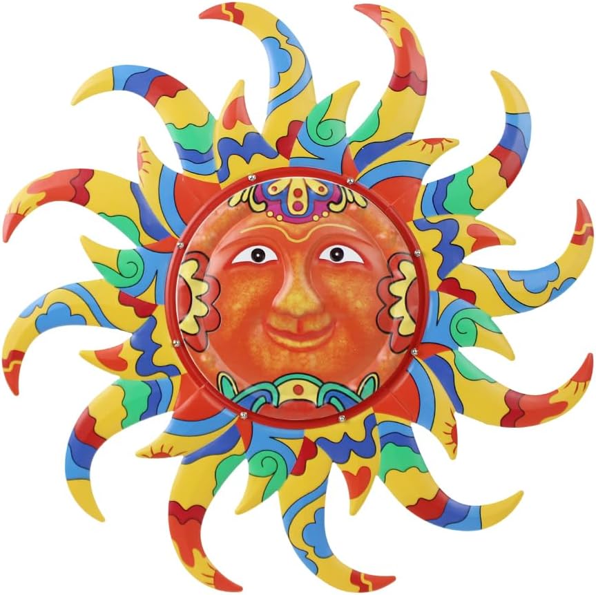 VEWOGARDEN Sun Outdoor Wall Decor, 25" Waterproof Large Metal Wall Art for Home Outside Patio Garden Fence Decorations, Colored