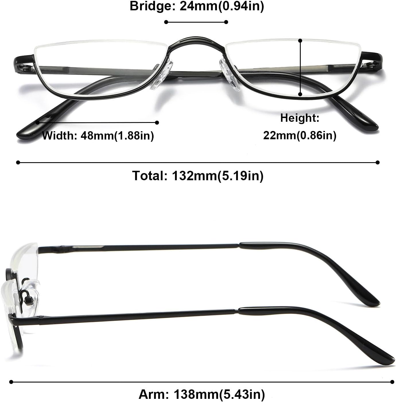Half Moon Reading Glasses Men Women Half Rim Metal Frame Spring Hinge Retro Stylish Slim Computer Readers