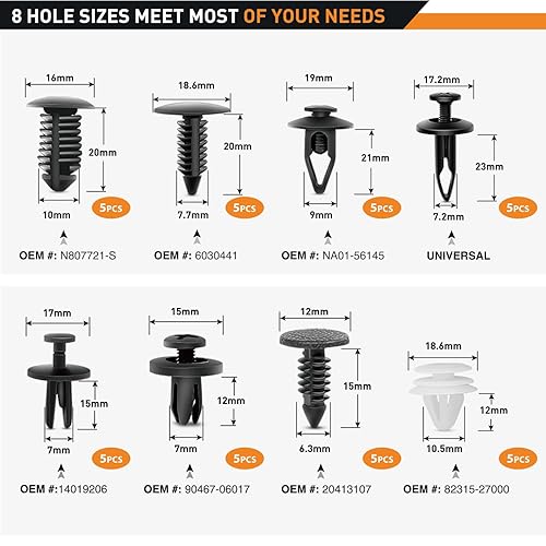 Vista 22 de GOOACC Surtido de 635 clips de retención de empuje para automóvil y sujetadores automáticos, 16 tamaños más populares, remaches de parachoques
