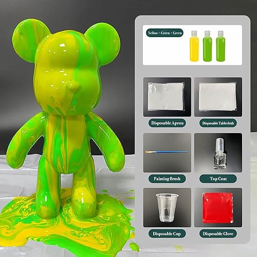 Miniatura 9 de SOUFEEL Kit de pintura de oso fluido para bricolaje, oso de peluche, oso violento, decoración creativa del hogar, muñeca hecha a mano para regalo de