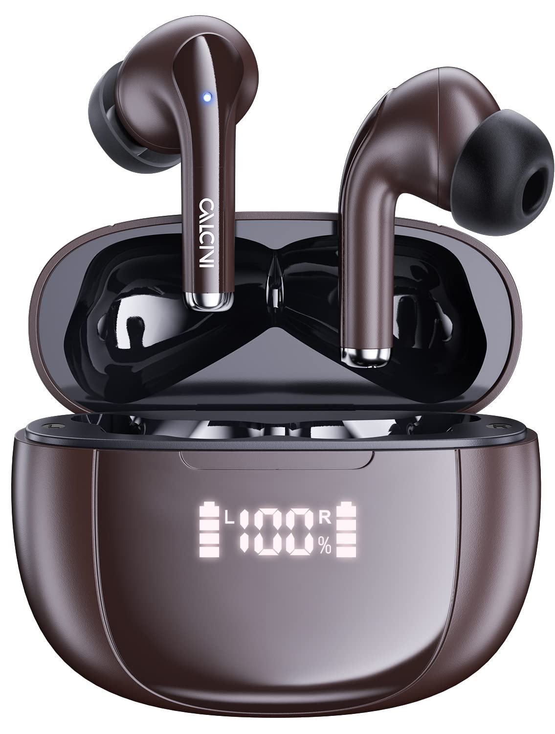 Wireless Earbuds, Bluetooth Headphones 5.3 with LED Power Display Charging Case,True Wireless Earphones Deep Bass Stereo Sound TWS Microphone, IP67Waterproof for Sleep Sport Workout Gam（Brown）