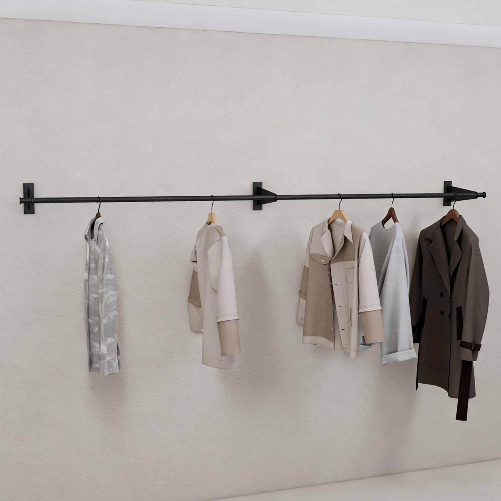 YNBSHGAA Industrial Style Wall-Mounted Clothes Rack - Space-Saving Metal Pipe Garment Display Stand for Laundry & Bedroom,size_name-120cm/47.2in