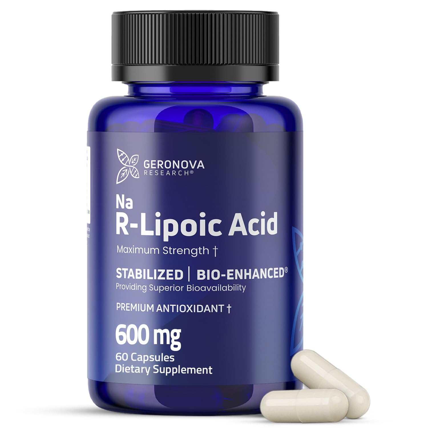 Geronova Research® Bio-Enhanced® R-Lipoic Acid - 600 mg, 60 Capsules 60 Count (Pack of 1)