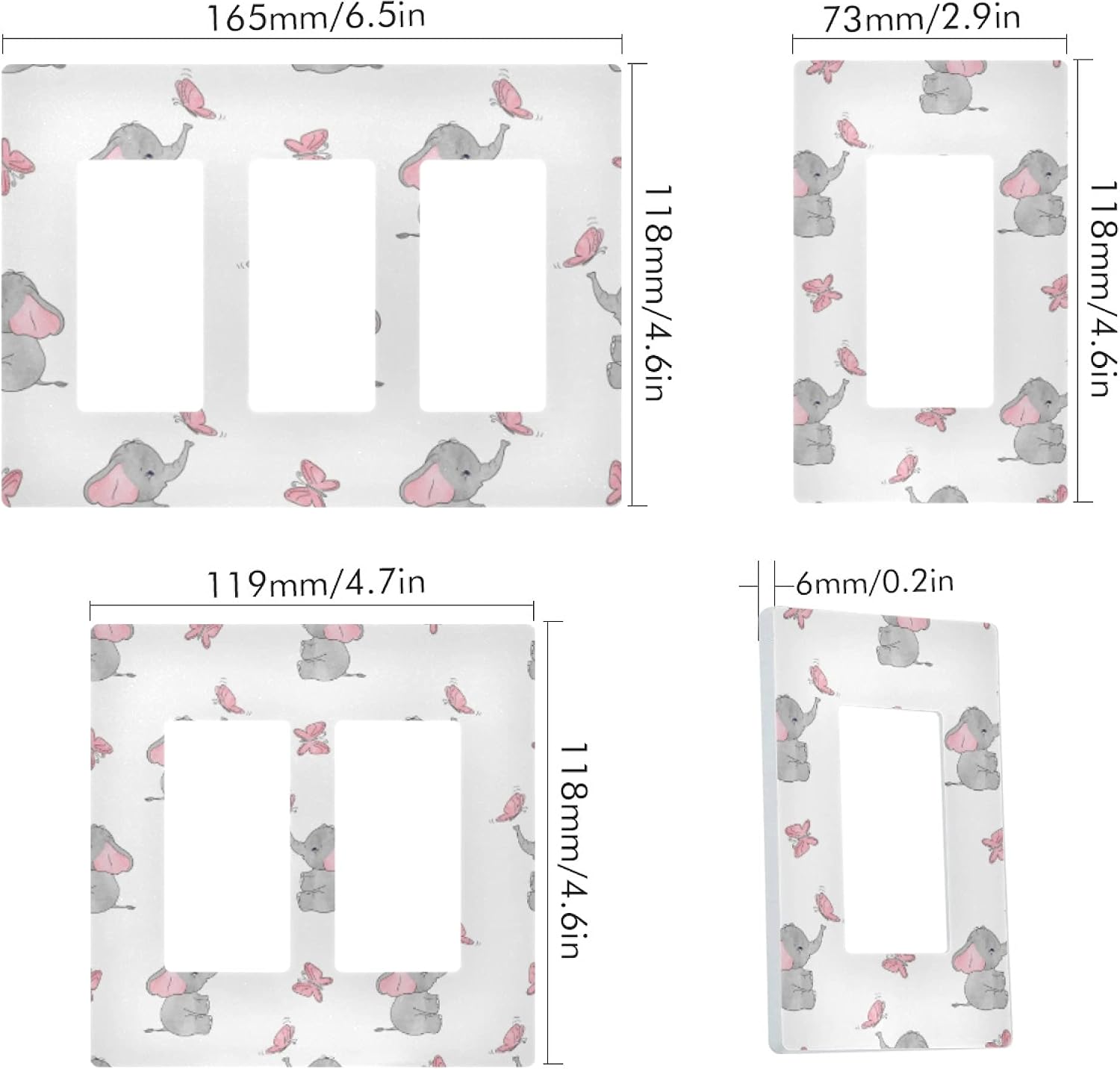 Cute Elephant Baby Play With Butterfly Animal Print On White Single Gang Rocker Switch Plate 2.9" X 4.6" Light Outlet Wall Plate Decoration Wallplate Cover