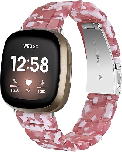 Miniatura 18 de Miimall Compatible con Fitbit Versa 3/Sense, bandas de resina para mujeres y hombres, correa de repuesto de acero inoxidable súper ligera