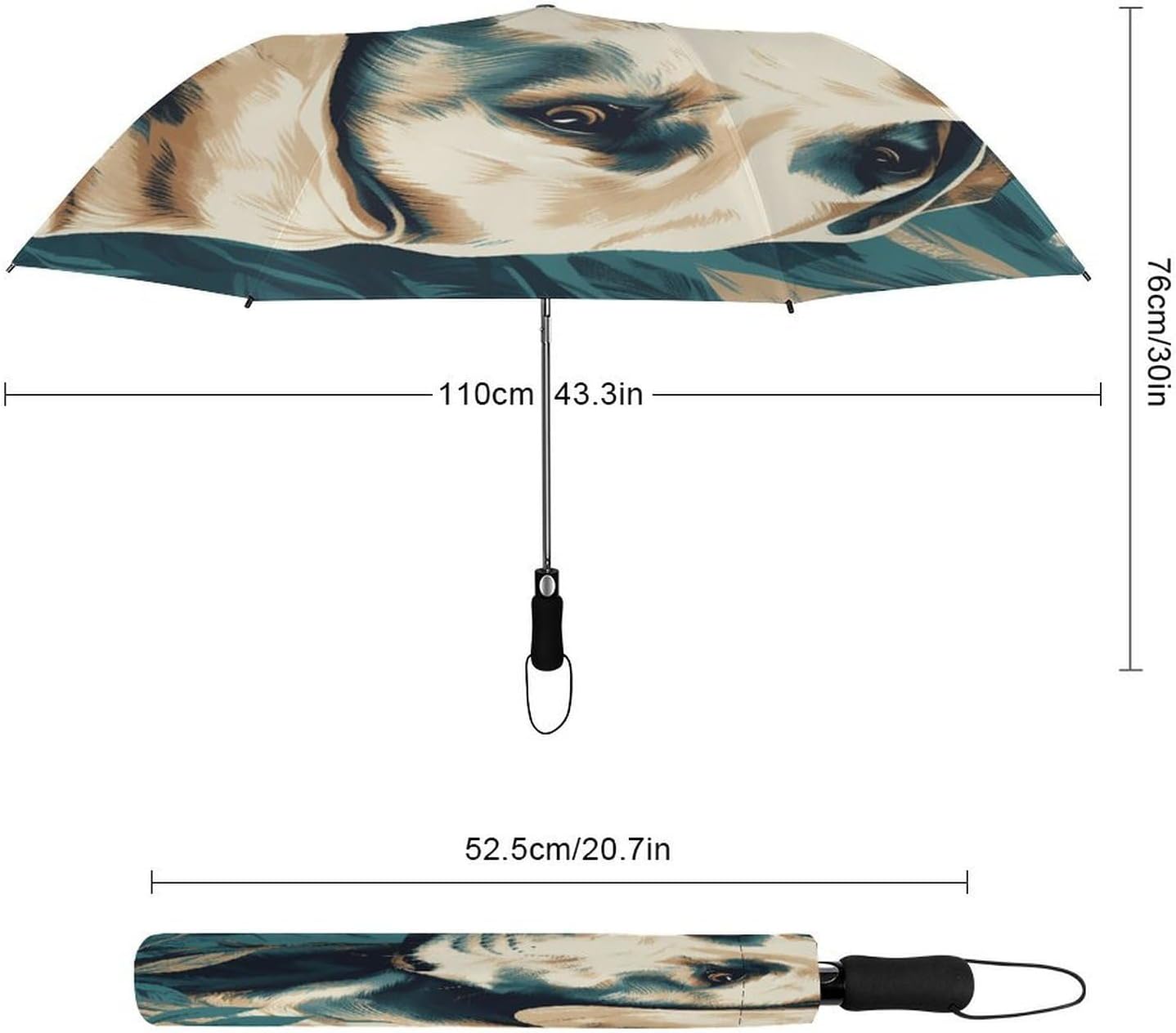 Dog in Leaves Automatic Golf Umbrella Folding Umbrella | Windproof Travel Umbrella Portable Compact Umbrella with Storage Pouch for Golf Backpack Men Women