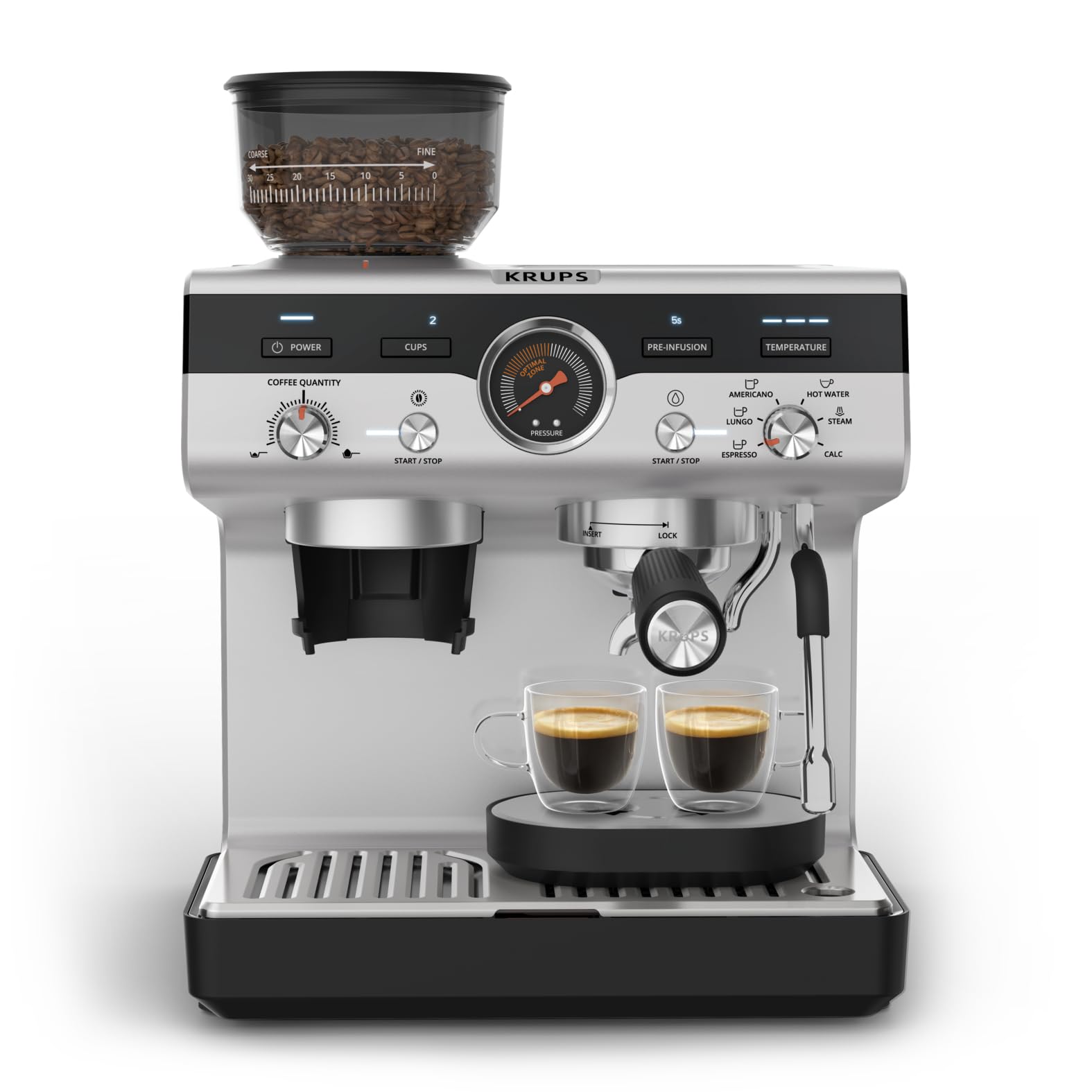 Krups Precision, machine expresso manuelle avec moulin, 30 niveaux, 15 bars
