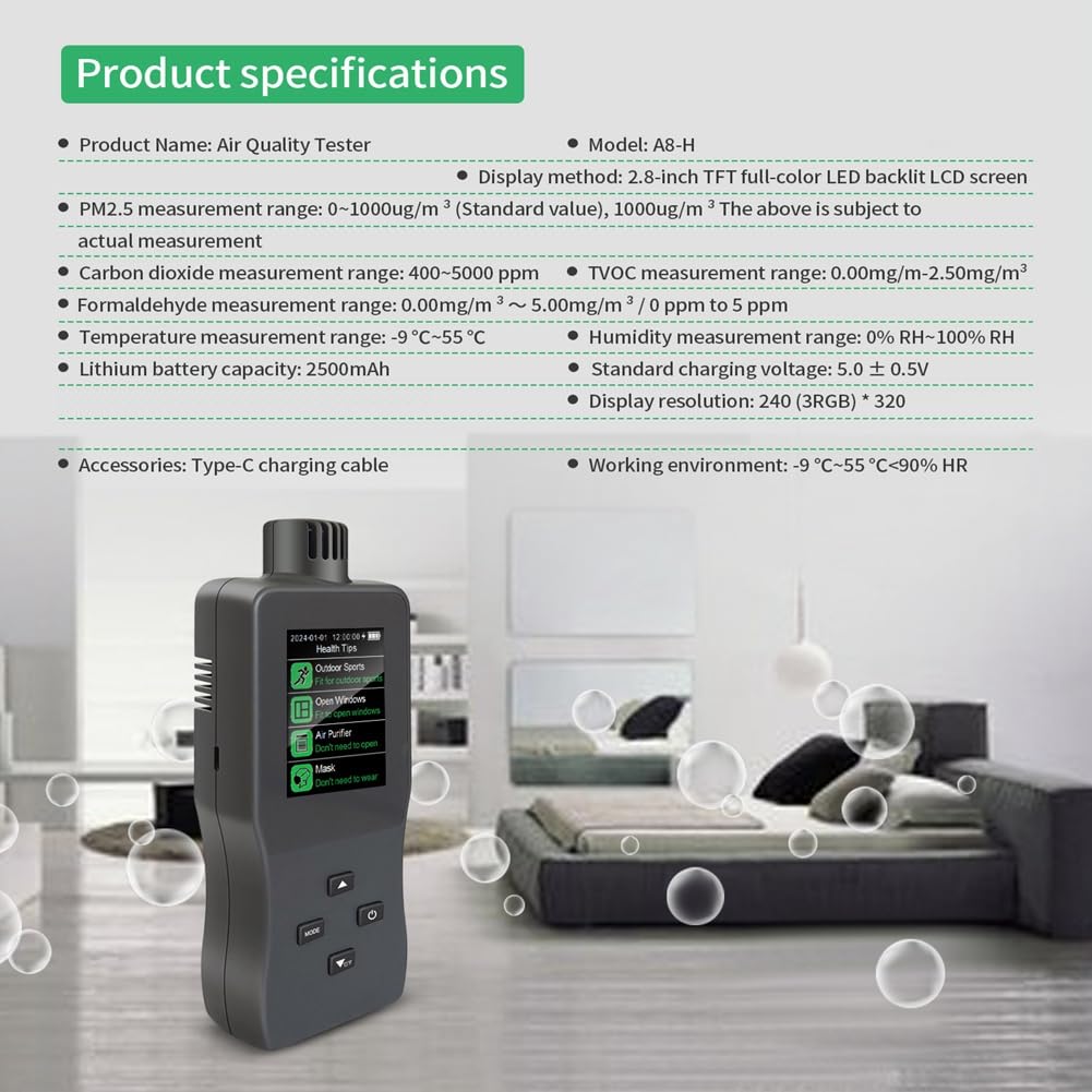 Monitor de Calidad del Aire en Interiores, Detector de CO₂/TVOC/PM2.5/Temperatura/Humedad, Sensor de Alta Precisión.