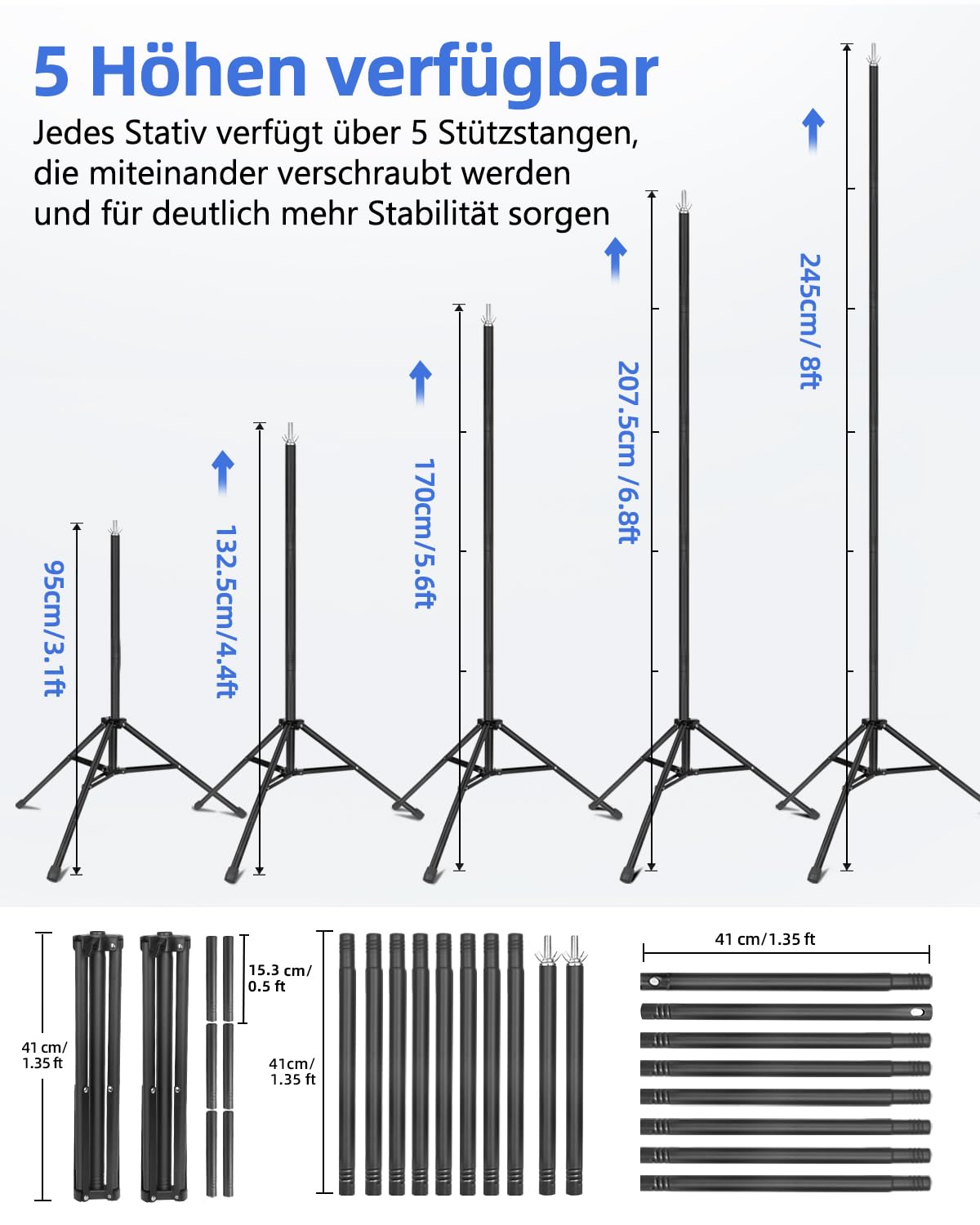 Foto Hintergrund Ständer Set 3m x 2,4m, Verstellbarer Fotohintergrund Ständer mit 6 Klemmen & Tragetasche für Fotografie, Foto Hintergrund, Fotostudio, Backdrop Stand, Hochzeit, Party Deko