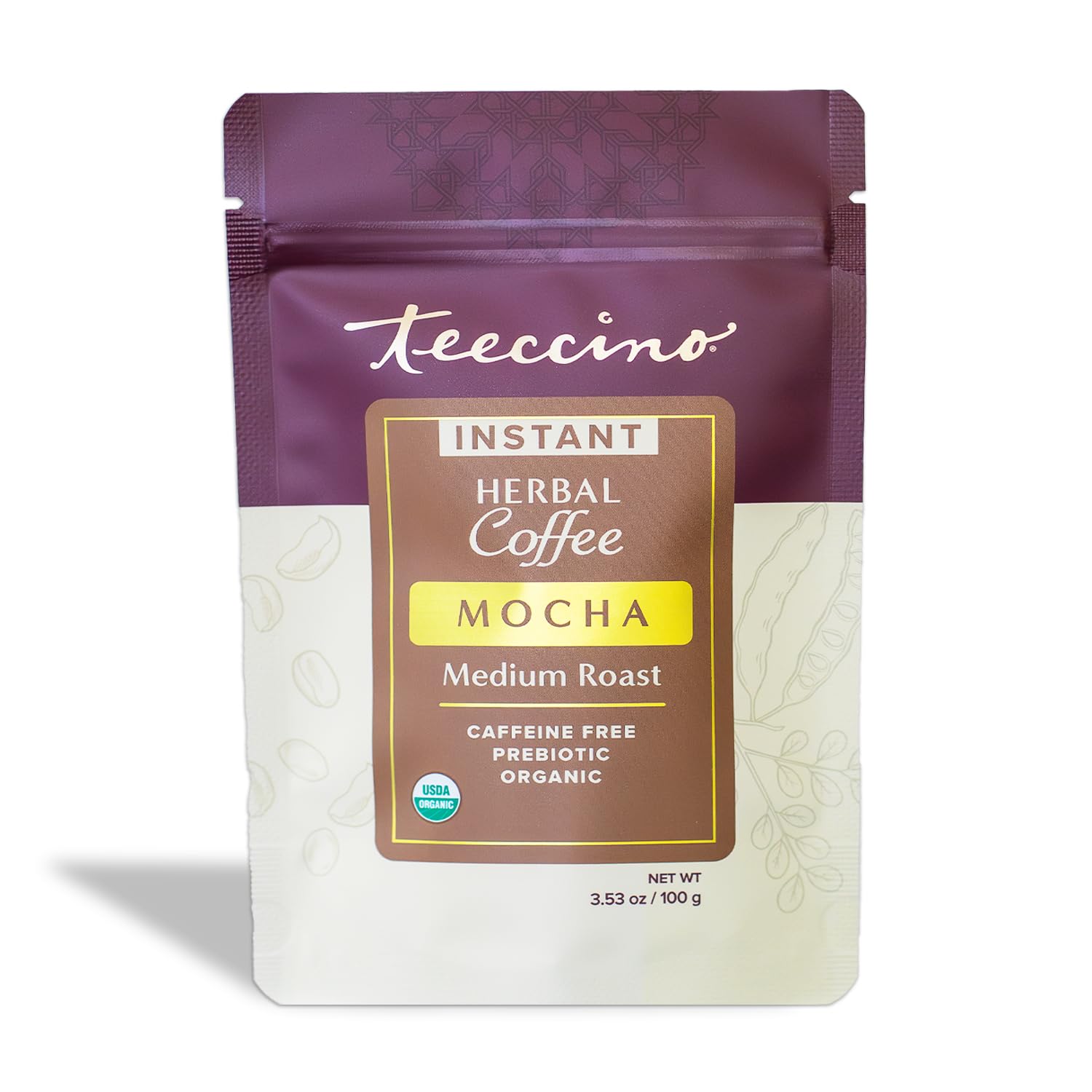 Teeccino Instant Organic Mocha Herbal Coffee– 33 servings – Instant Chicory Coffee Alternative with Lush Chocolate Slightly Sweetened by Dates That’s Prebiotic, Caffeine-Free & Acid Free - 3.53 ounces  USDA Organic