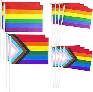Rainbow Pride Flag, 12 Pcs Rainbow LGBT Small Flags, Pride Rainbow Flag for Mardi Gras, Rainbow Party, Pride Day, Pride Festival Carnival Party Parade