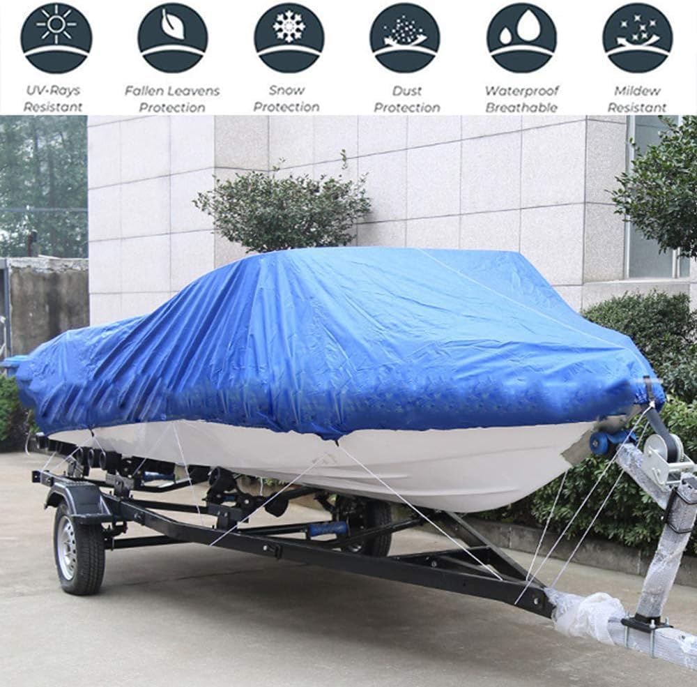 Telo Copri Barca，Telo Barca, Copertura per Barca, Impermeabile UV Resistente al Sole, Resistente, Grado Marino 210D per Barche a V, Blu, da 17 a 19 Piedi, Coper
