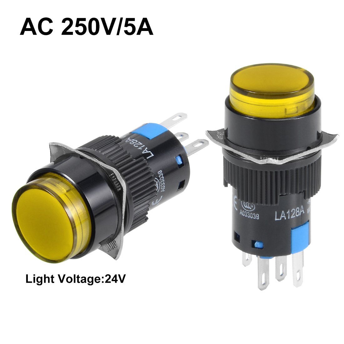 Sourcingmap 5 Pcs 16mm Momentary Push Button Switch Yellow LED Light Round Button 1 NO 1 NC Light 24V, Yellow LED 24V Momentary - Image 2
