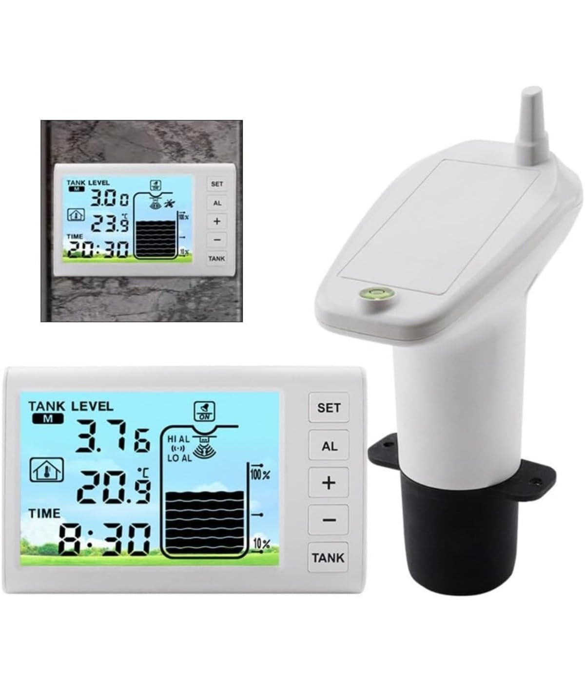 TSFT005 Wassertank-Füllstandsmesser, Drahtlose Wassertank-Füllstandsanzeige, kann Wasserstand und Temperatur messen, Weiß, 1 Set