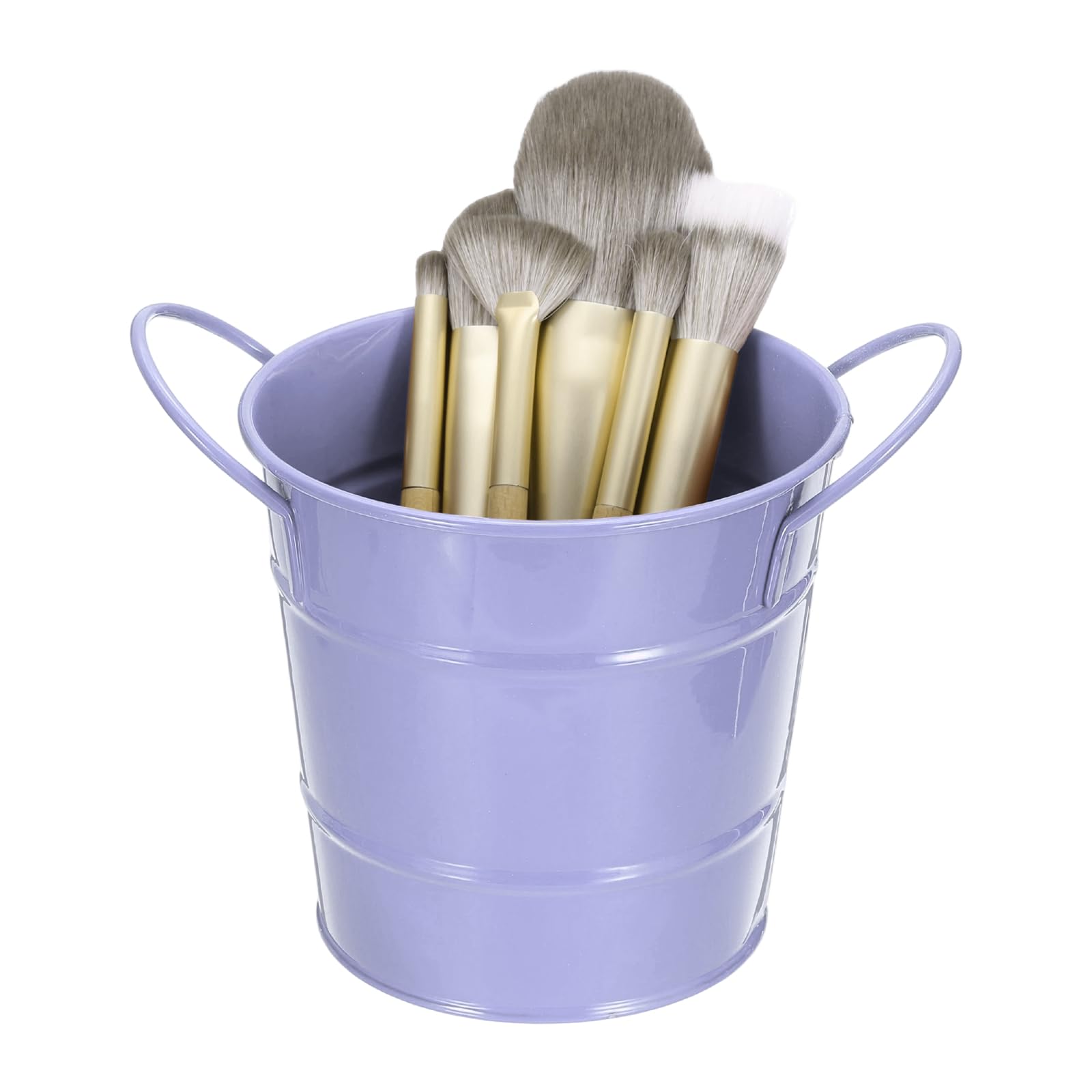 sourcing map Makeup Brush Holder Organizer with Handle, 3.5x4.4 inch Metal Pen Holder Small Desktop Organizer for Home Desktop Make Up Brushes Stationery Storage, Light Purple