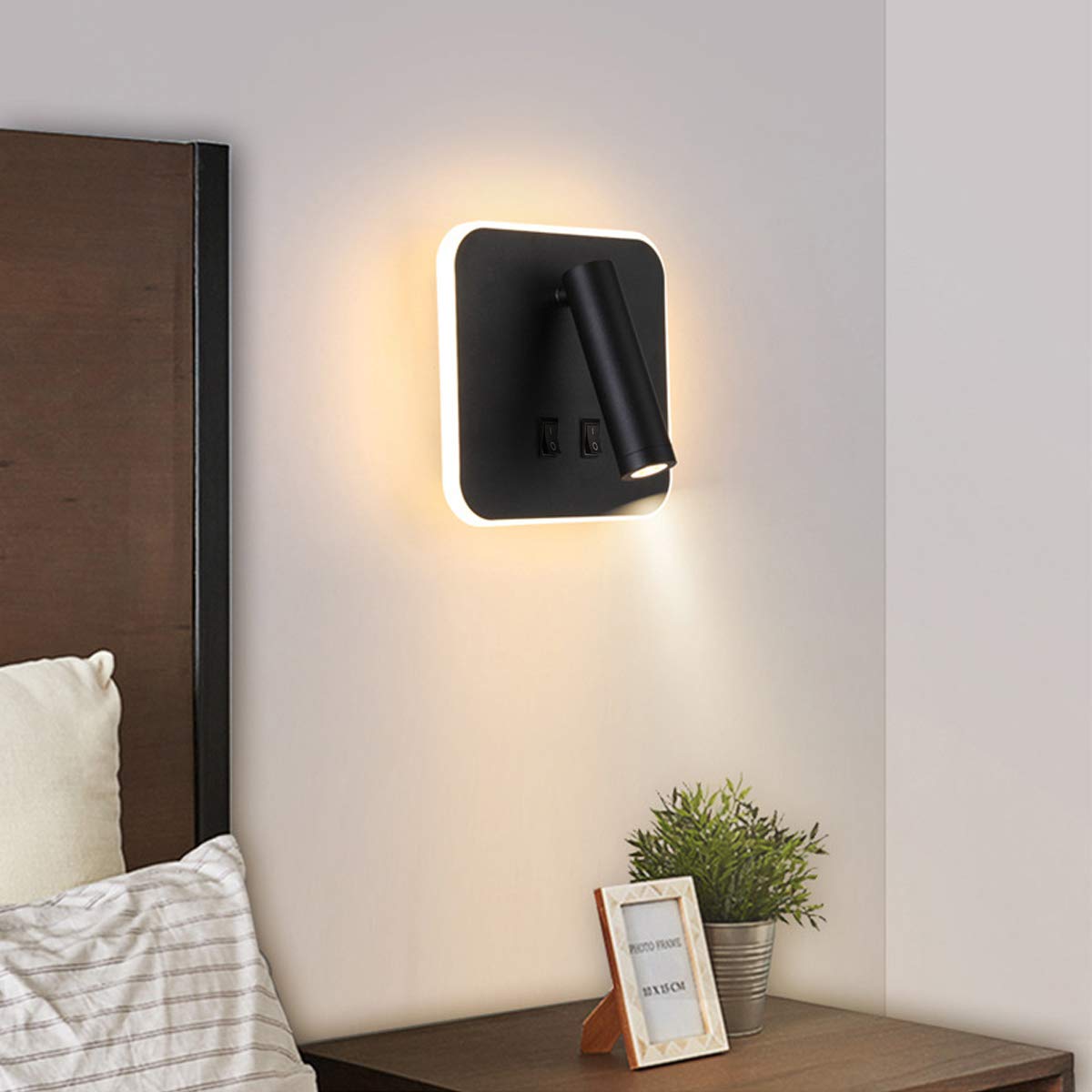 Applique da comodino orientabile Lampada da Parete camera da letto Faretto da camera da letto luce per la lettura 3000K (3W + 10W)