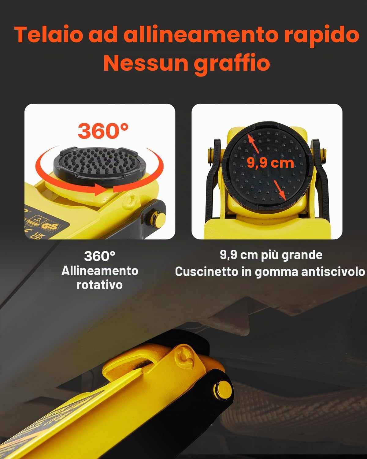 VEVOR Martinetto Idraulico con Ruote in Acciaio Capacità di Sollevamento Max. 1,5 Tonnellate per Riparazione Auto Barca Veicolo, Sollevatore con Ruote Altezza Regolabile tra 80-365mm da Auto Camion