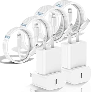 4Pack iPhone Charger Fast Charging 10FT x2+6FT+3FT,A pple Charger with Long USB C to Lightning Cable for iPhone 14/13/12/11 Pro Max,20W USB C Charger Block and Chargeur iPhone Fast Charging Cord-White