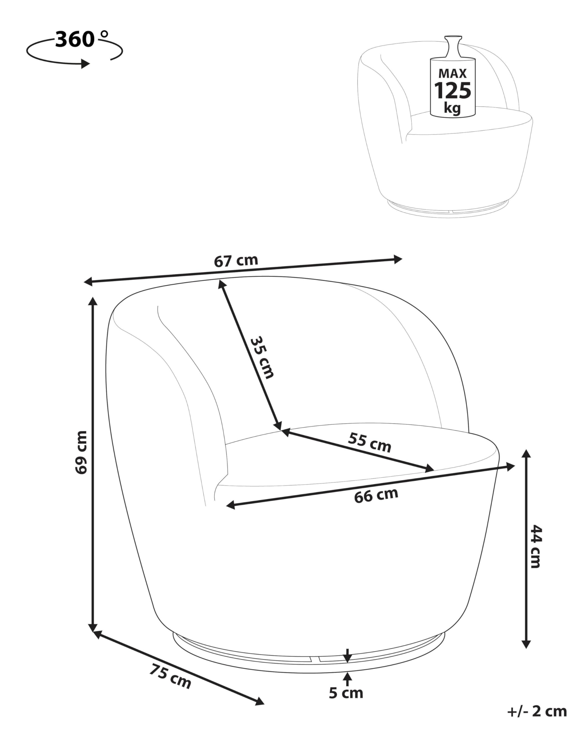 Beliani Sillón Giratorio Moderno con tapizado de Chenilla reposabrazos y Asiento Ancho salón Blanco Crema Kuolpa