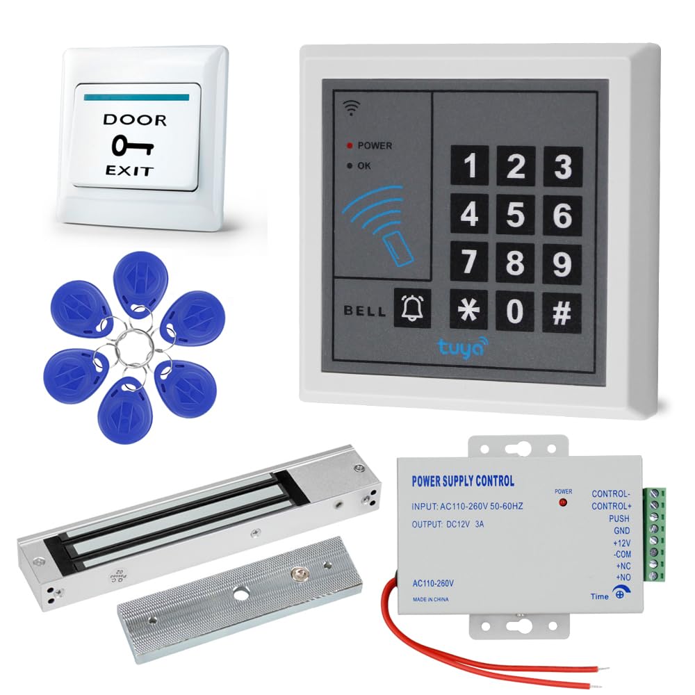 Tuya Smart WiFi Access Control System Kit, 1000-User Remote Access Control Keypad, include 280KG serratura magnetica, tastiera di controllo accessi, alimentatore 12V, pulsante di uscita e 5