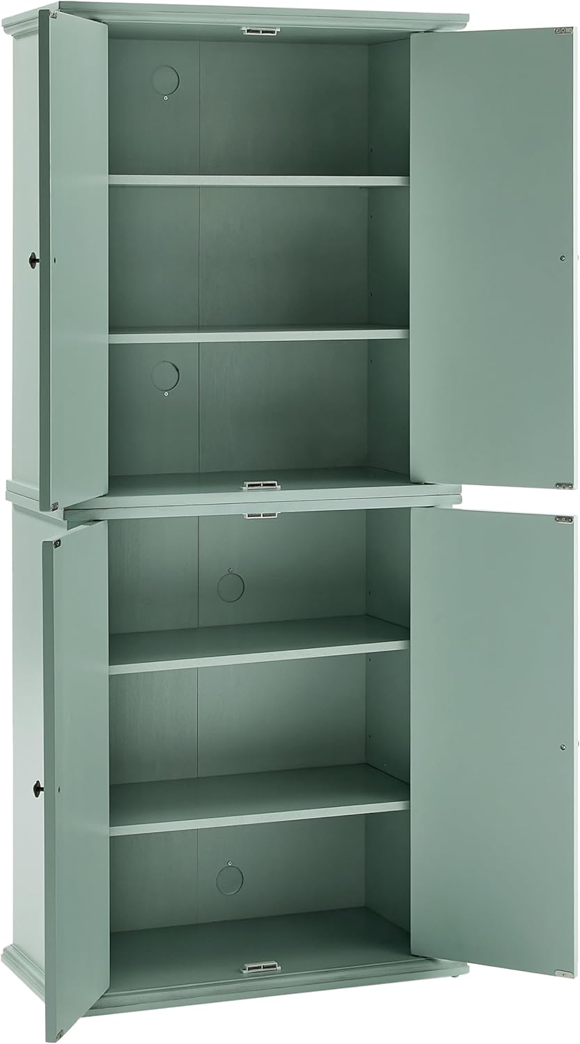 Crosley Furniture Holbrook Traditional Tall Kitchen Pantry, Laundry Room Cabinet, Bathroom Storage Cabinets, Distressed Seafoam Blue
