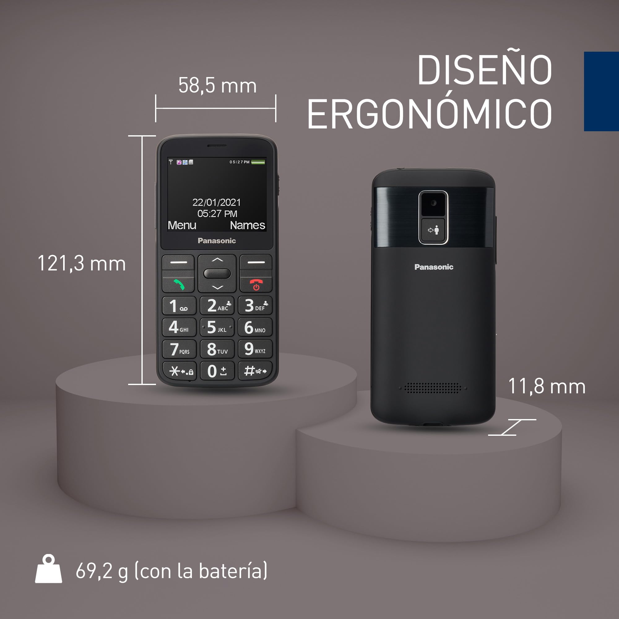 Panasonic KX-TU160EXB 2G, Teléfono Móvil de Fácil Uso - Botón SOS, Teclas Grandes retroiluminadas, Compatibilidad Audífonos, Larga Duración, Bluetooth (Negro)