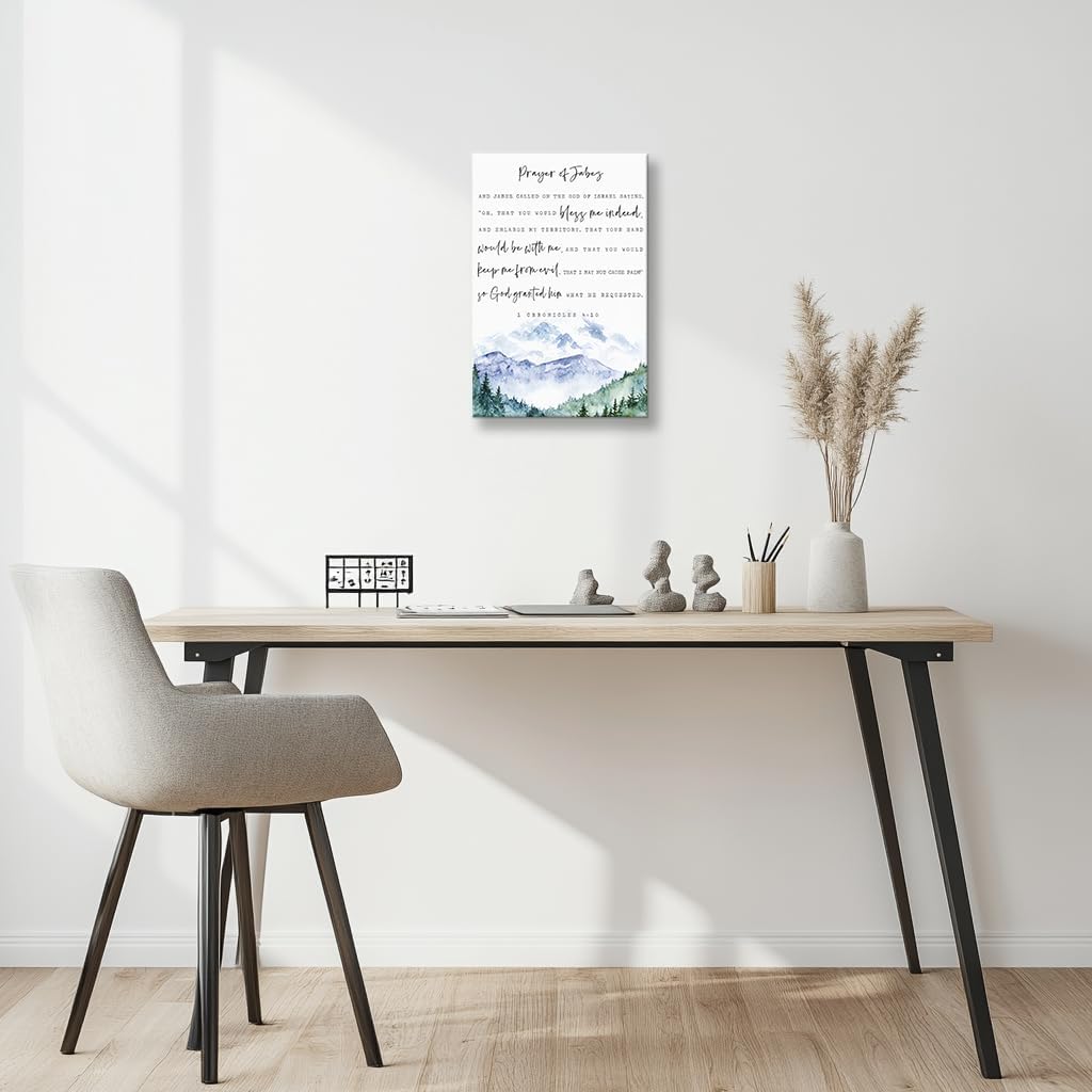 Lnzinro 1 Chronicles 4 10 Wall Art Bible Verses Poster Prayer of Jabez Bible Quotes Wall Decor Prints Framed Landscape Picture for Home Decorative 12x18 inches