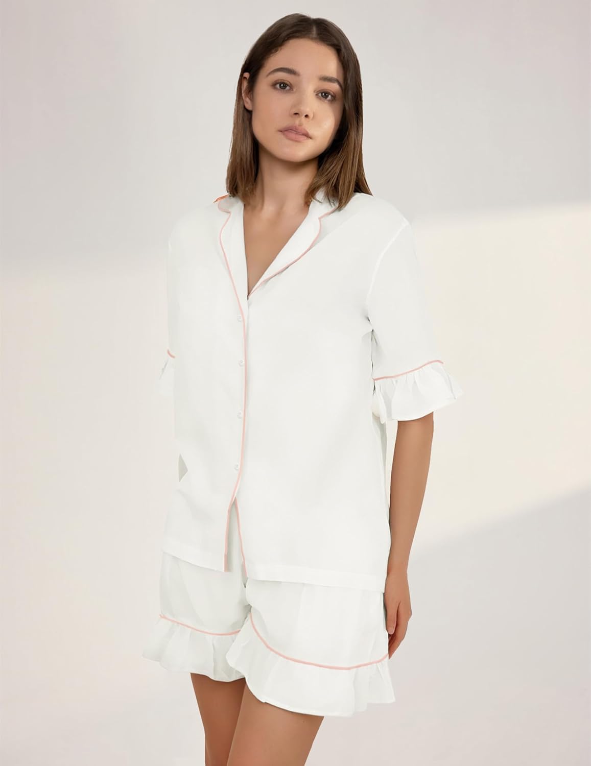 Summer Pajama Set for Women, Short Sleeve Button Down Pjs, 2 Piece Heart Print Loungewear Sleepwear - Image 4