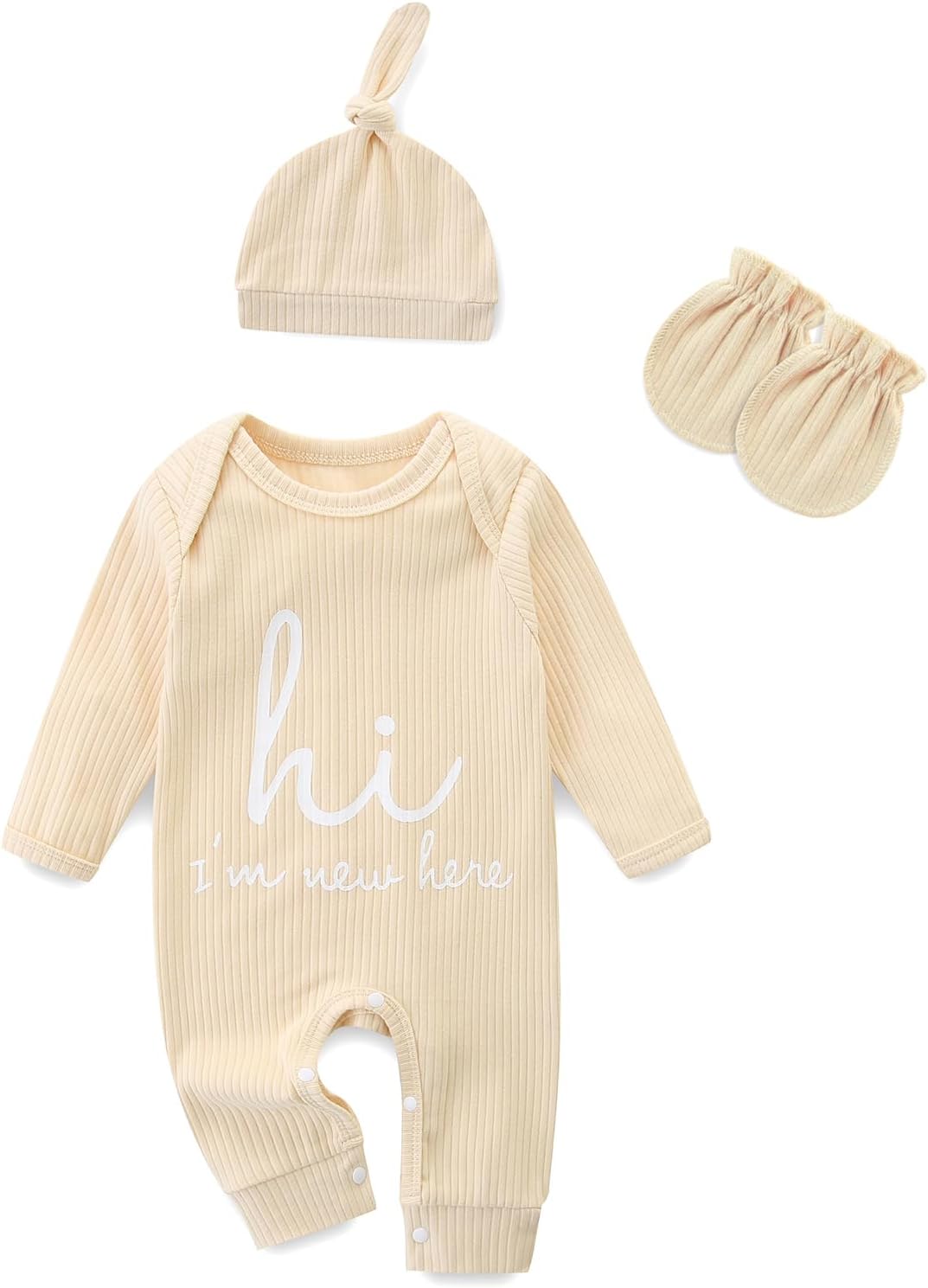 Newborn Girls and Boys Romper, Hi I’m New Here Long Sleeve Cotton Baby Clothes, Coming Home Outfit
