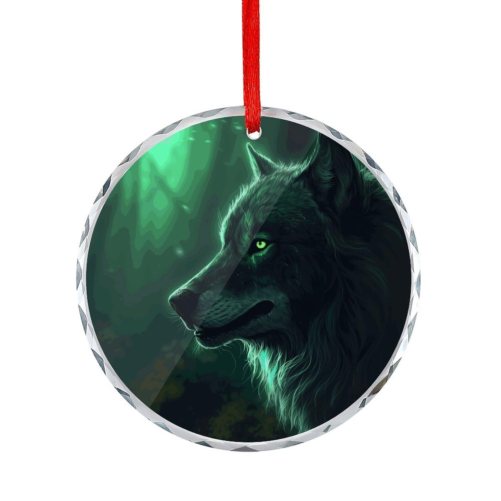 Btcowzrv Style Green Wolf Round Ornament Hanging Pendant Decor