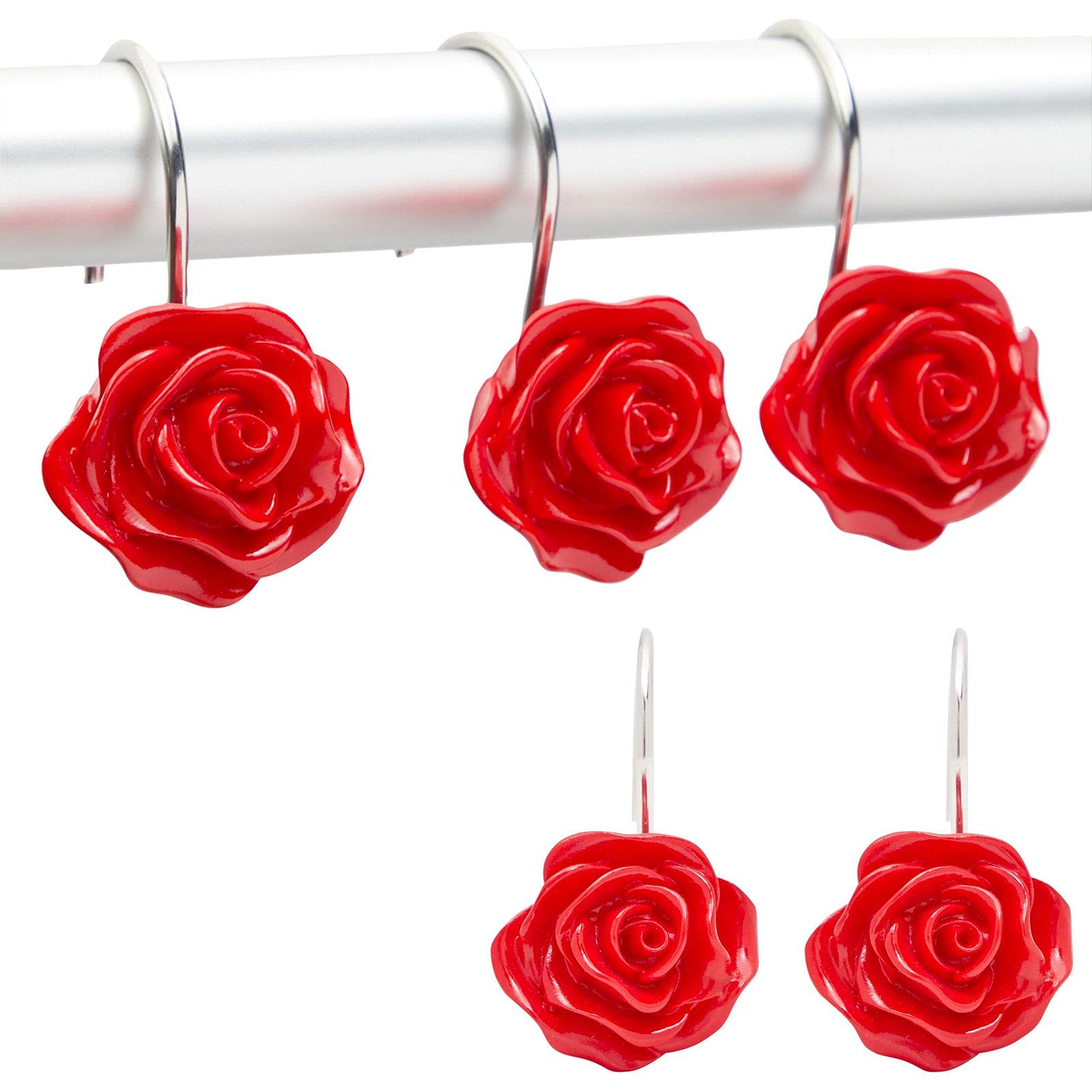 red rose shower curtain hooks