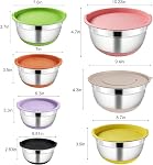 Colorful Mixing Bowls with Airtight Lids, 7-Piece Stainless Steel Nesting Bowls, Non-Slip Bottoms & 3 Grater Attachments, Sizes 4.5, 3.6, 2.7, 2.1, 1.7, 1.1, 0.7 QT for Mixing, Baking & Serving