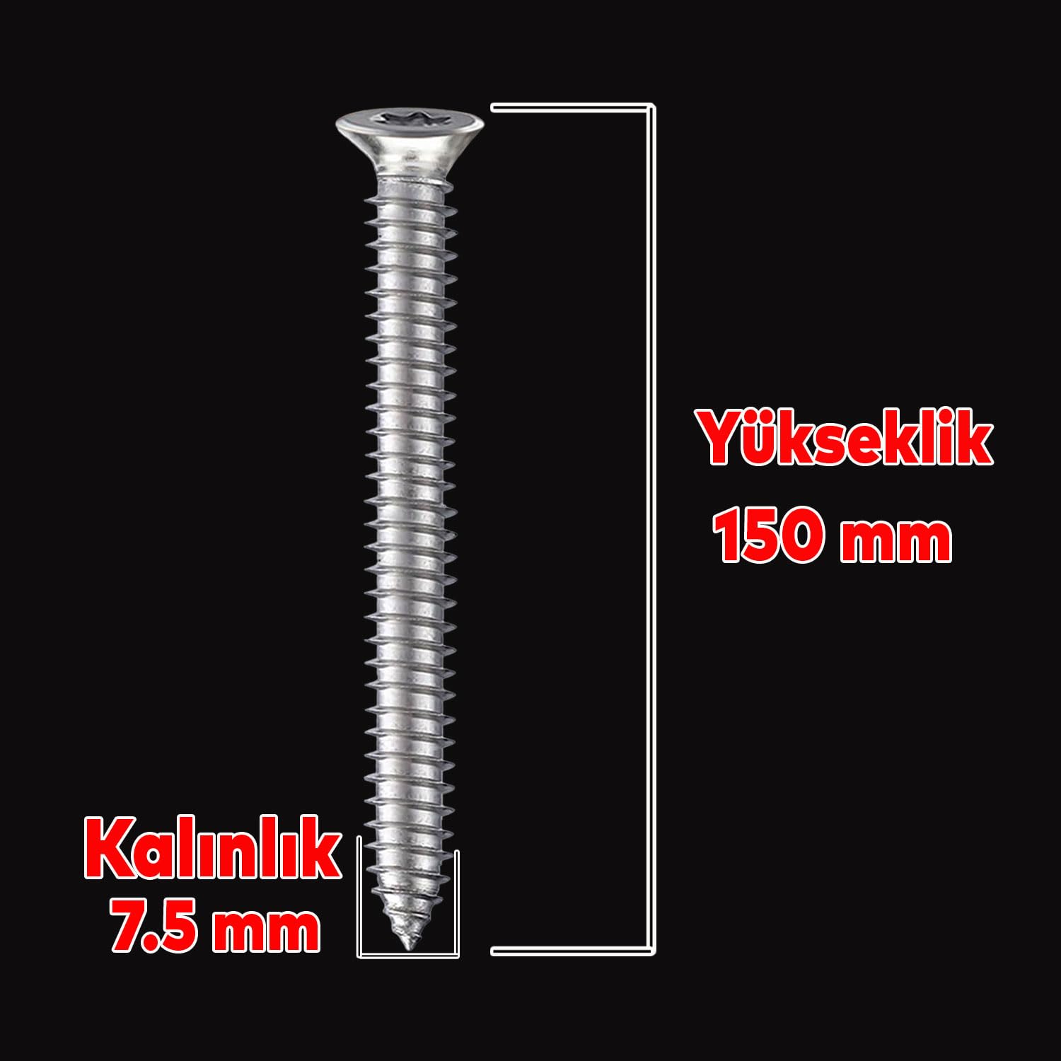 Badem10 Buldex Vida 7.5x150 mm 50 ADET Sivri Uçlu Dübelsiz Beton Vidası Tork Duvar Vidası Buldeks