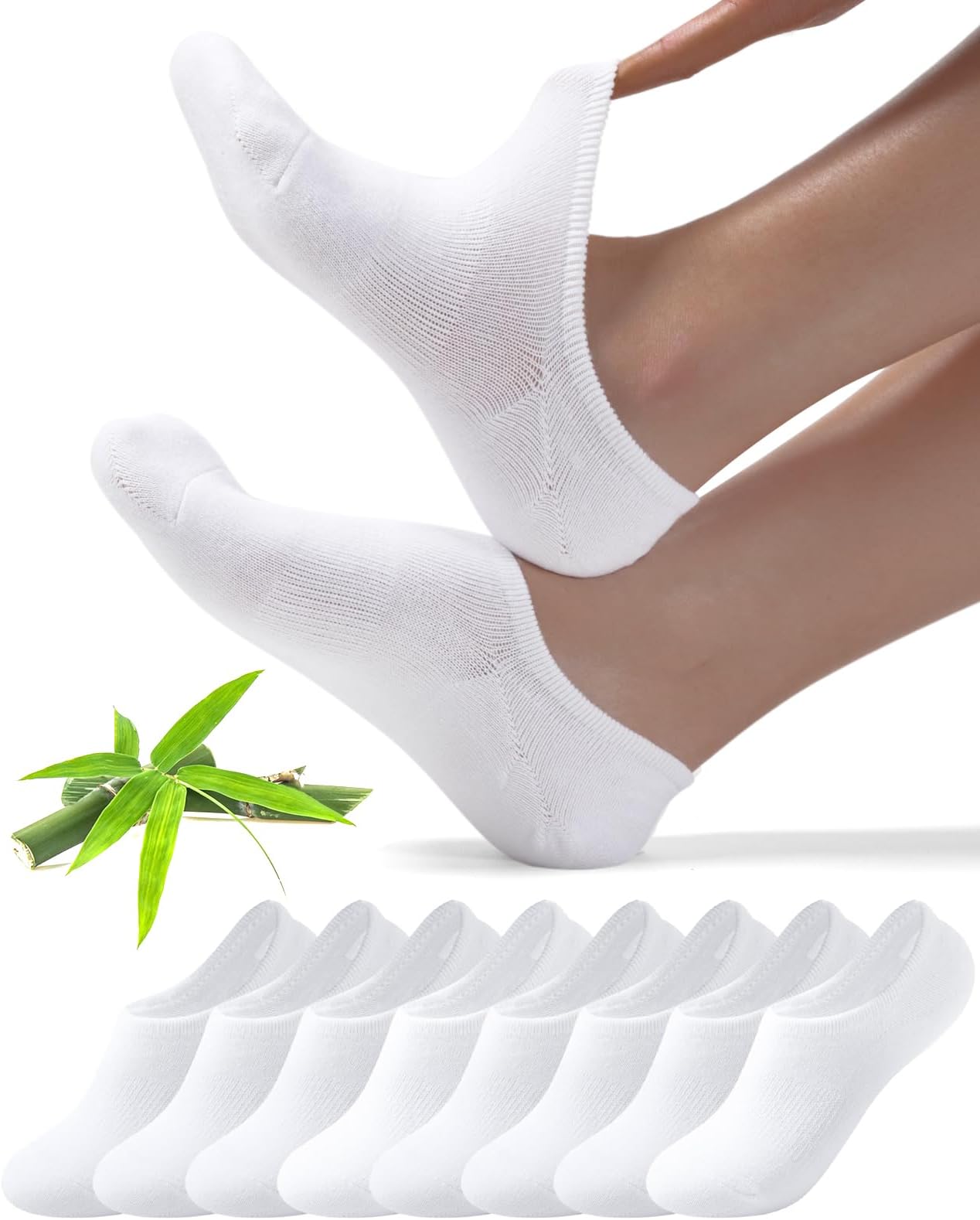 Bamboo No Show Trainer Socks for Womens and Men - 8 Pairs Non Slip Low Cut Ankle Socks Sneaker Invisible Footies Loafers Casual Boat Shoes