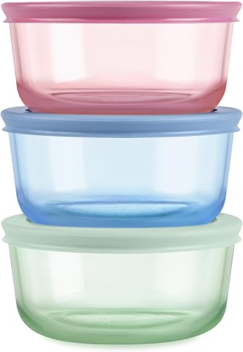 Miniatura 19 de Pyrex Colors Tinted (6-PC Mediano) Juego de recipientes de almacenamiento de alimentos redondos pequeños/medianos, tapas de plástico no tóxico