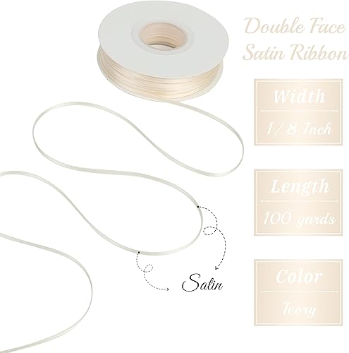 Miniatura 2 de Cinta fina de marfil de 18 pulgadas, cinta estrecha color crema, cinta de satén delgada de doble cara para decoración de bodas, cinta fina para