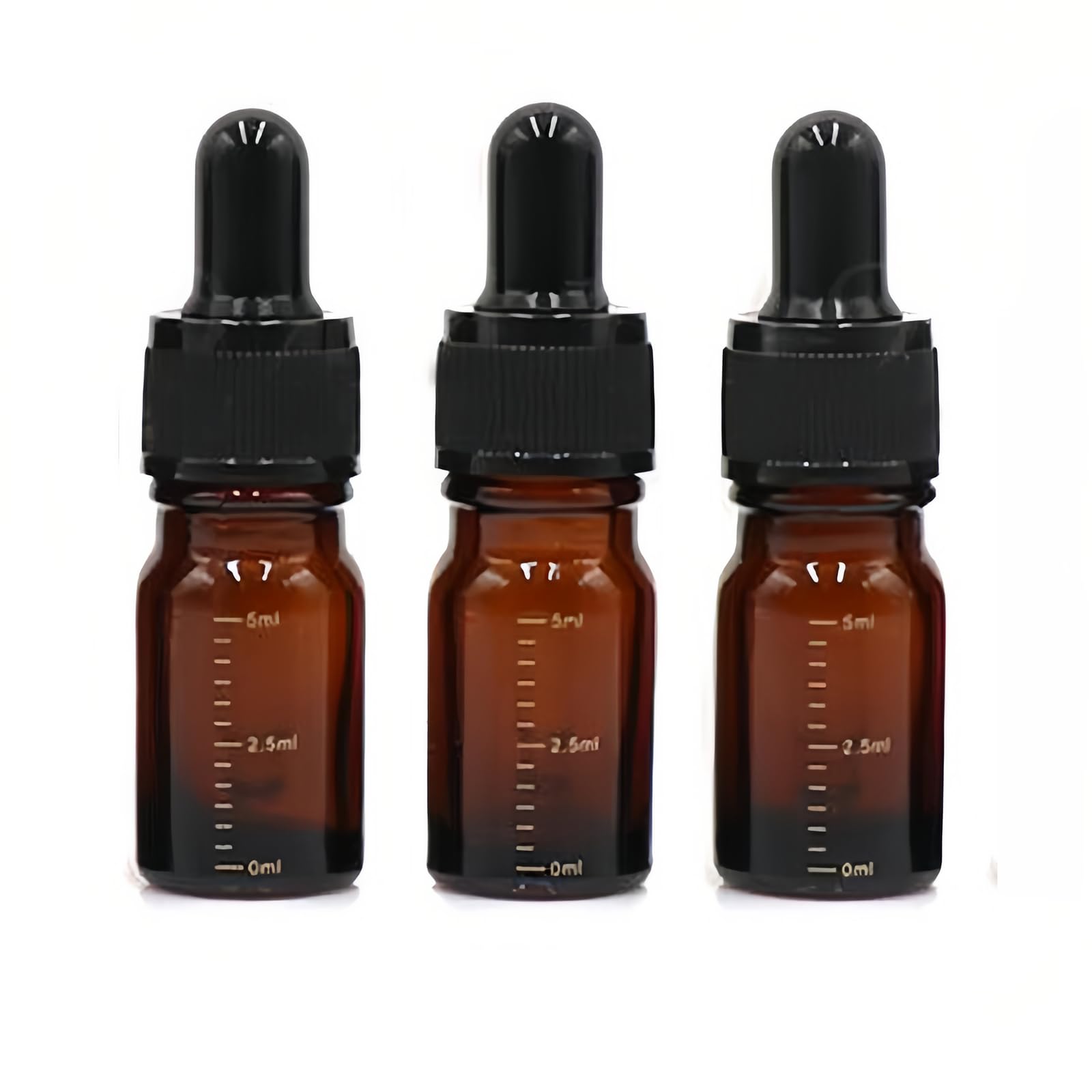 ericotry 3 Pcs 5ml 0.17oz Empty Refillable Amber Glass Graduated Dropper Bottle Essential Oil Cosmetics Elite Fluid Container Jar Pot Holder with