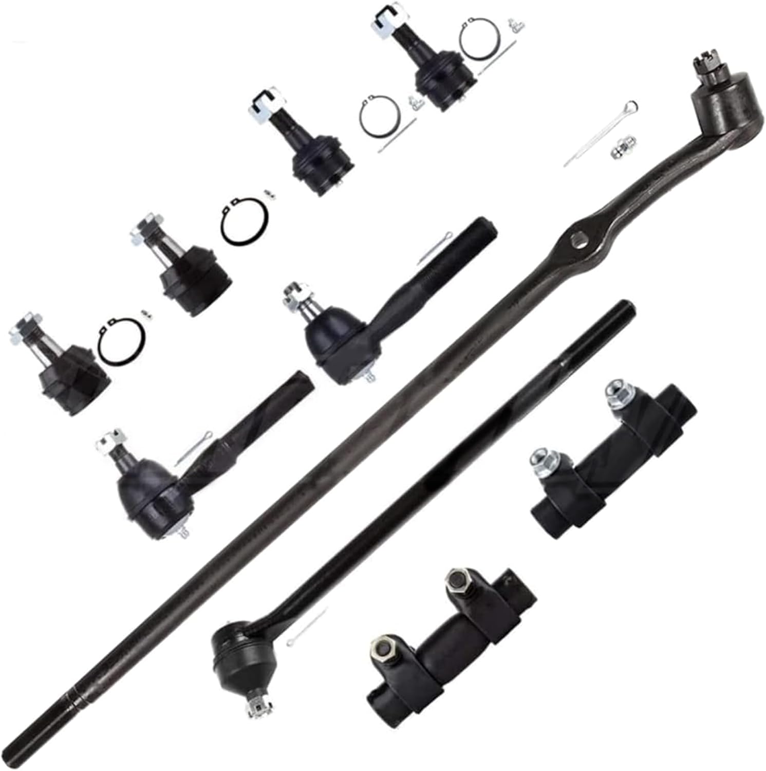 10Pcs Front Suspension Kit Inner Tie Rod Outer Tie Rod End Center Link Adjusting Sleeve Upper/Lower Ball Joints Steering Kit For 1980-1996 Ford Bronco F150 4WD