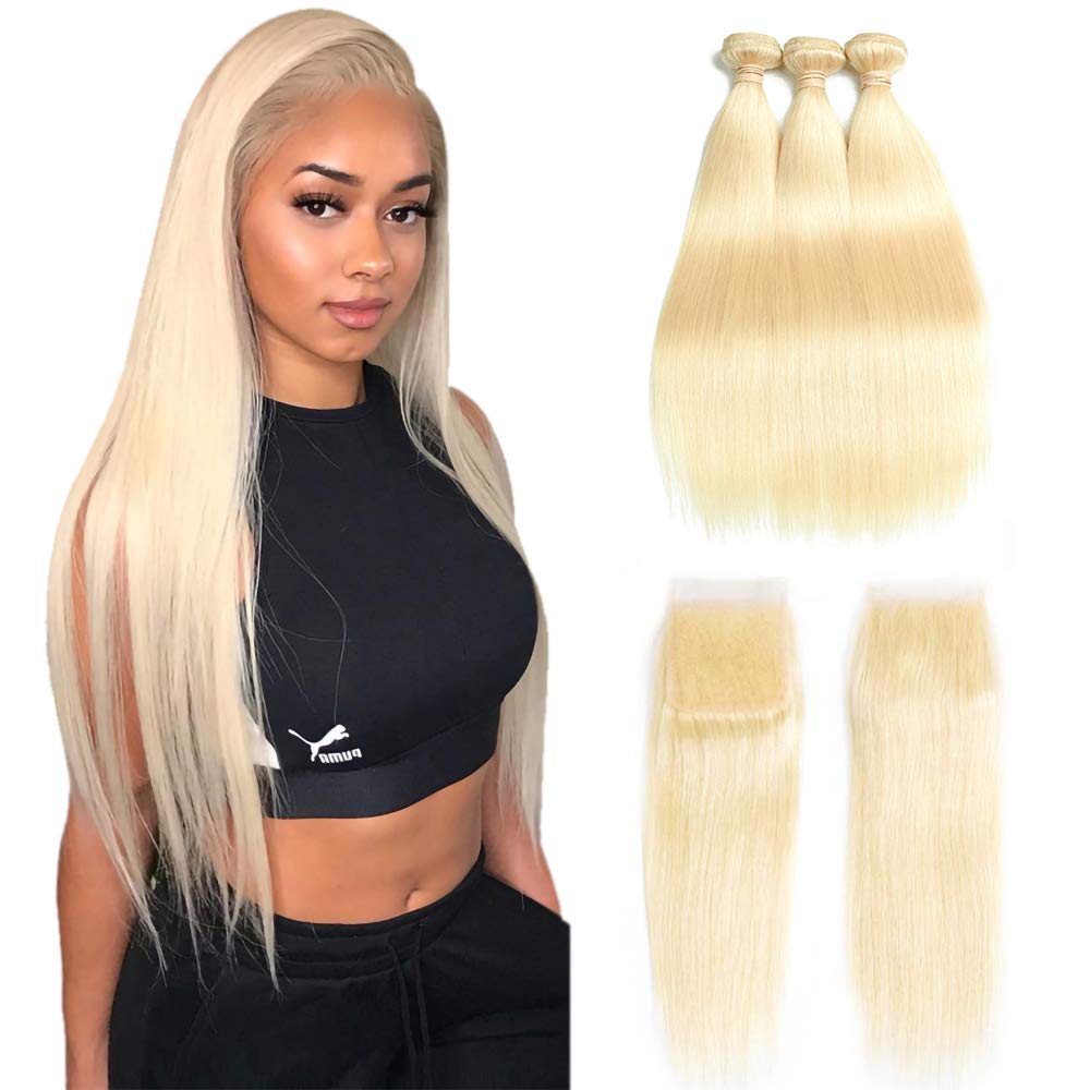 3 Bundle 613 Sleek Blonde Straight + 4x4 Closure Amazon.com : Bella Hair Sleek Straight 1B 613 Ombre Hair  main image 4