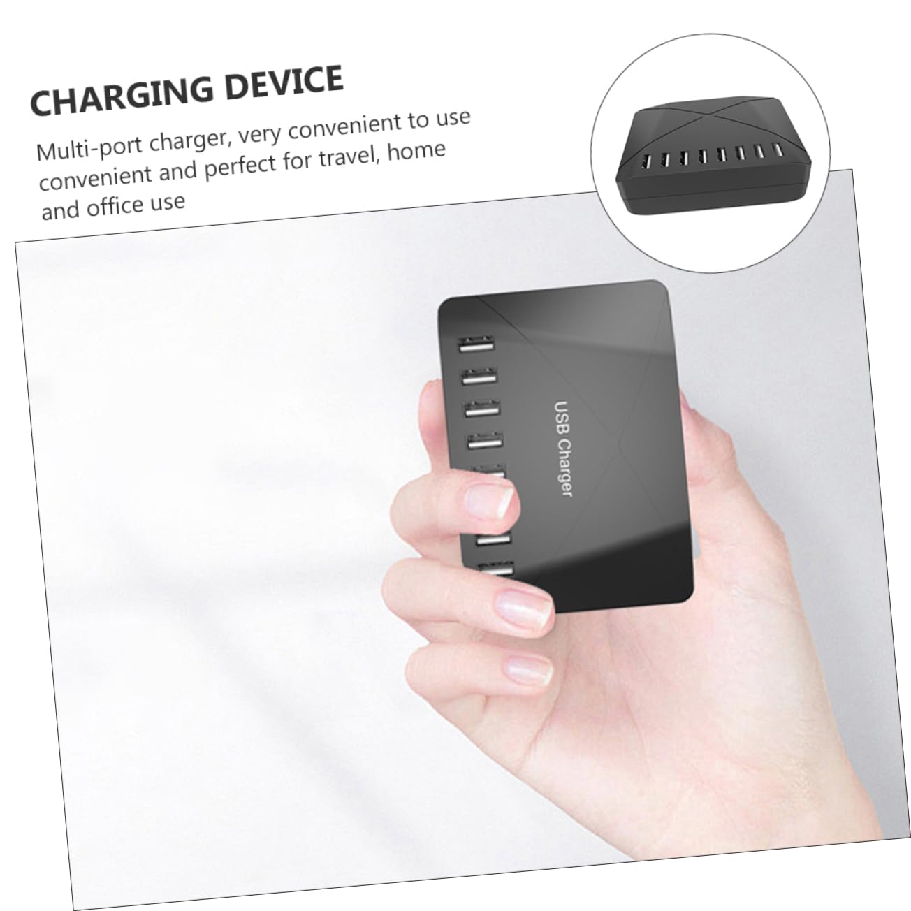 Caricatore USB Multiplo 40w in Abs Nero, Stazione Portatile