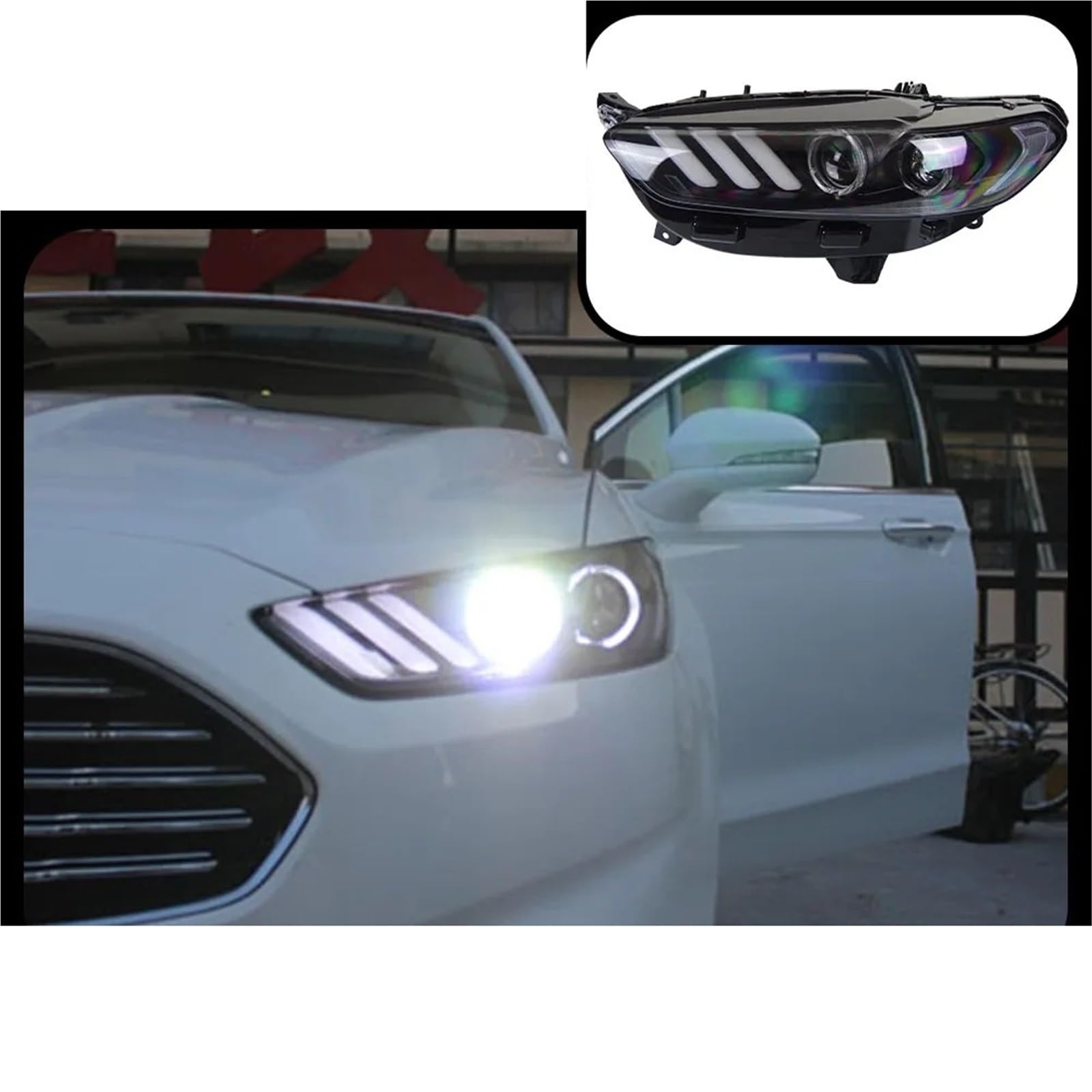 Faro Coche Para Ford Fusion Faro 2013-2017 Para Mondeo Modelo Coche DRL Para Mustang Diseño Hid Señal Dinámica Bi Xenón LED Beam Faros Delanteros