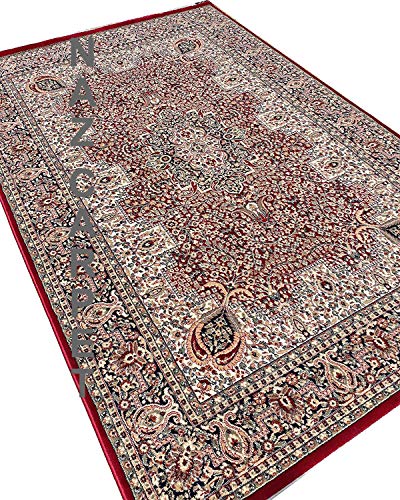Image of Kashmiri Traditional Woollen Carpet with Advanced 1 Inch Thickness & Classical Look 180x275cm (6x9 Feet) Color Maroon