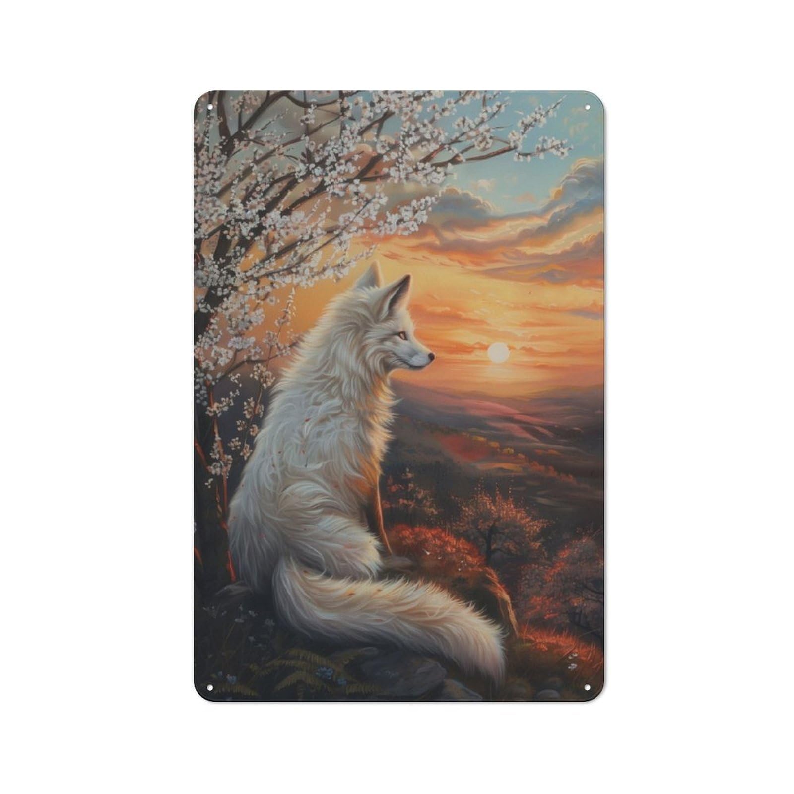 Junmoney Fox Sunset Magical Tin Wall Plaque 30X20cm With For Man Cave Or Games Room, For Garage, Workshop And Man Cave Decoration