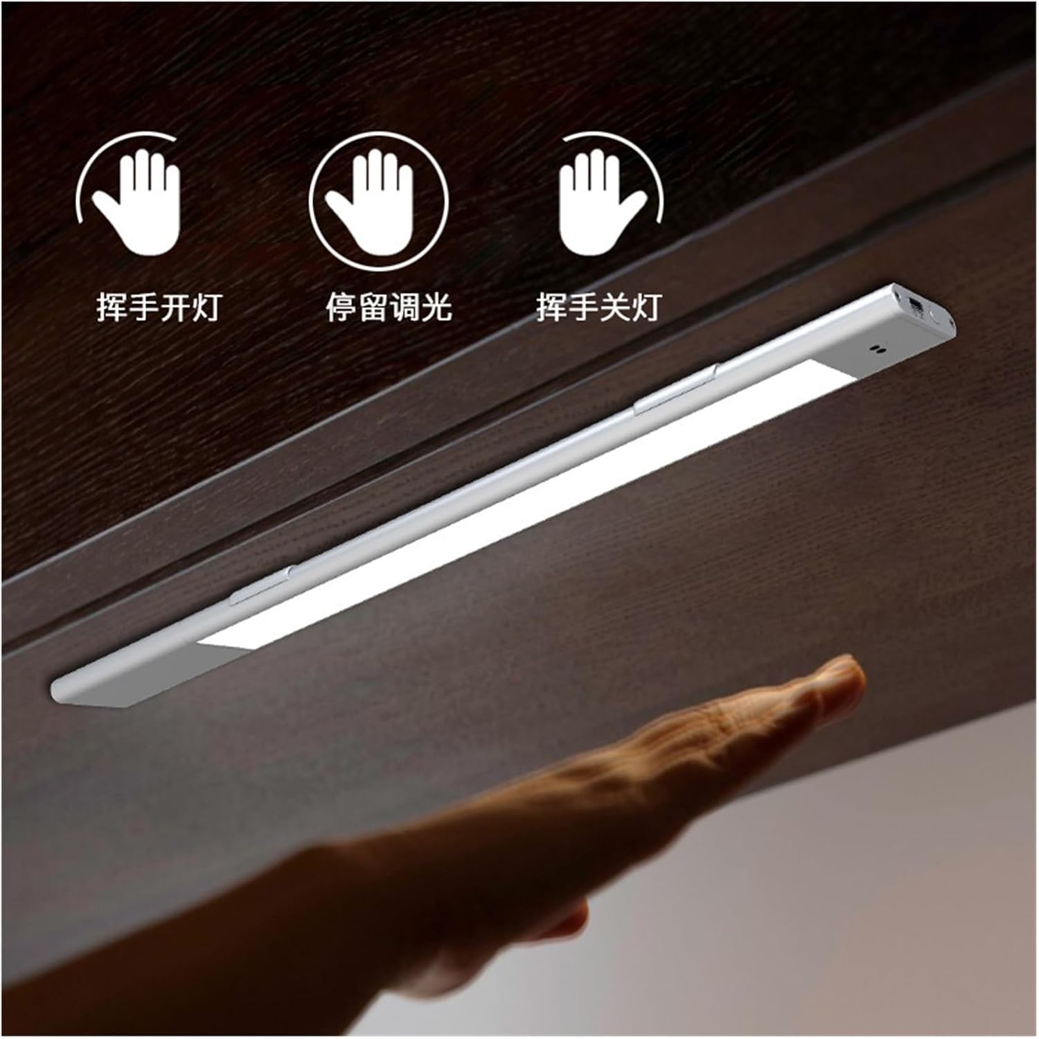 1 Pcs Replaceable LED Hand Scan Sensor Light Strip Adjustable Dimming Magnetic Gesture Sensor Night Light USB Rechargeable Cabinet Lamp (Color : Silver White Light, Size : 40cm)